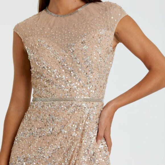 MAC DUGGAL 5619 EMBELLISHED ILLUSIONS HIGH NECK CAP SLEEVE NUDE GOWN sz 8 - Picture 2 of 7